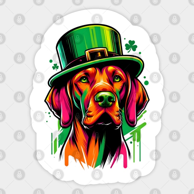 Vizsla in Leprechaun Hat Celebrates St Patrick's Day Sticker by ArtRUs